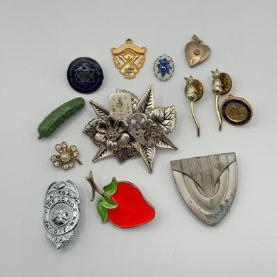 LOT 134J: Hand Made Watch Parts Brooch w/ Collection of Pins & Pendants