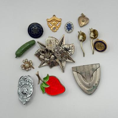 LOT 134J: Hand Made Watch Parts Brooch w/ Collection of Pins & Pendants