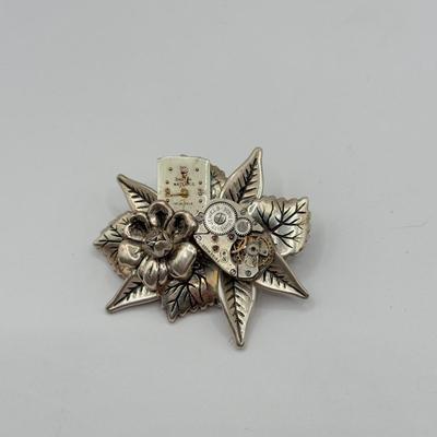 LOT 134J: Hand Made Watch Parts Brooch w/ Collection of Pins & Pendants