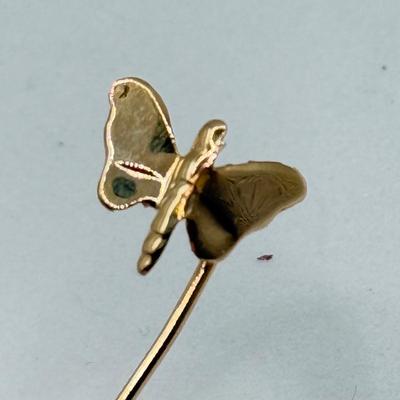 LOT 136J: Vintage Butterfly Stick Pin - Butterfly is 14kt Gold, Stick is Not