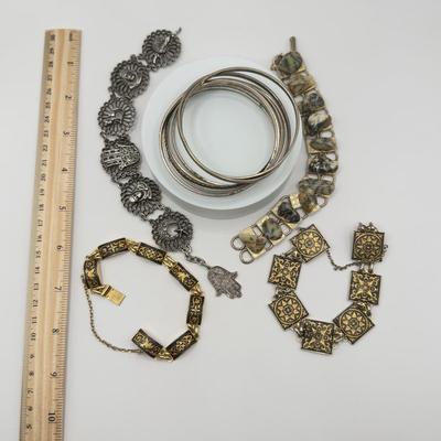 LOT 138J: Vintage Statement Bracelets & Bangles - 2 w/ Safety Chains, Maroc & More