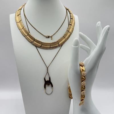 LOT 139J: 7” Trifari Bracelet, 32” Monet Necklace & 14” Trifari Choker