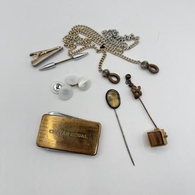 LOT 141J: Vintage Stick Pins, Pocket Knife & More