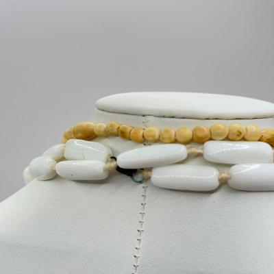 LOT 144J: Carved Flower Bead Necklace & Mod Style Jewelry