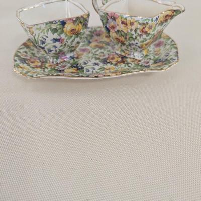Vintage Royal Winton Grimwades England Floral Sugar & Creamer With Tray (LR)