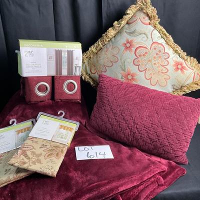 Lot U 614 NIB Two Panel “ Brick “ Curtains, NIB Two 16” Valances, Plush Throw & Two Decorative Throw Pillows