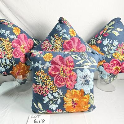 Lot V 618 Four New Pier 1 18” Embroidered Floral Throw Pillows