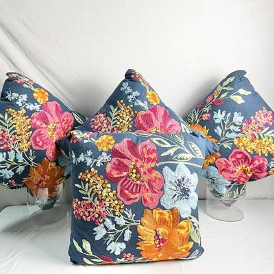 Lot V 618 Four New Pier 1 18” Embroidered Floral Throw Pillows