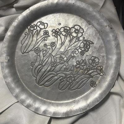 Antique large hammered signed plate
