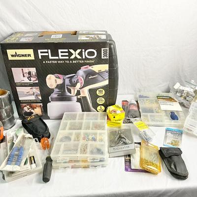 Lot W 622 NIB FLEXiO Paint Sprayer, Picture Hanger Kits, Various Small Tools and more