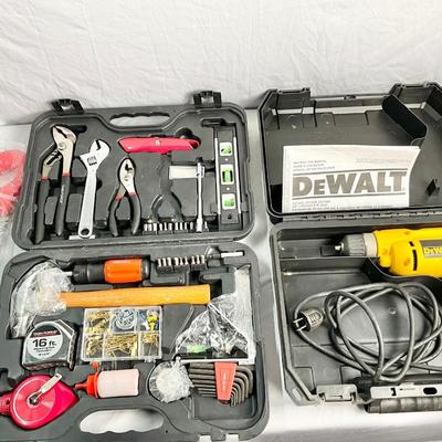 Lot W 624 DeWalt D21008 3/8” VSR Drill in Hard Case, Complete Household Tool Kit