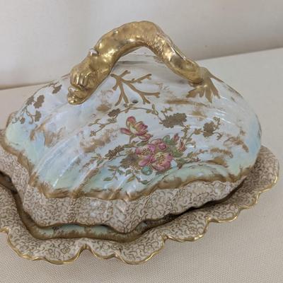 William Alsager Adderley & Co. England Roses Covered Cheese Dish (LR)