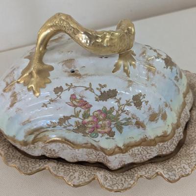 William Alsager Adderley & Co. England Roses Covered Cheese Dish (LR)