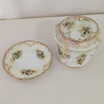 S. F. & Co. England Royal Devon Biscuit Jar & Plate (LR)