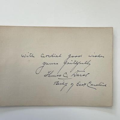 Bishop of East Carolina Thomas C. Darst signed note