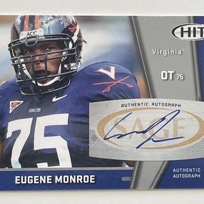 Eugene Monroe 2009 Sage Hit Virginia signed trading card