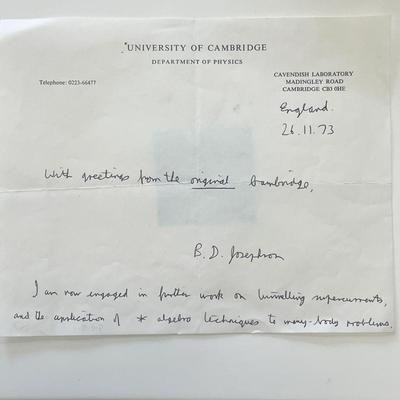 British Physicist Brian Josephson signed letter