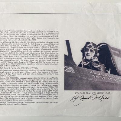 USAF Colonel Frank W. Klibbe signed photo sheet