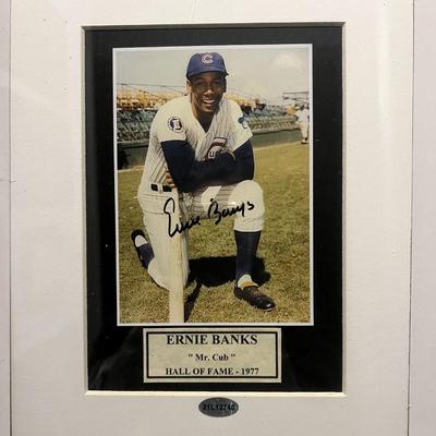 Ernie Banks signed photo. SCM authenticated