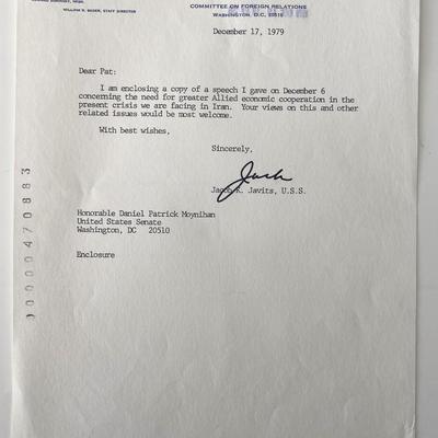 NY Senator Jacob K. Javits signed letter