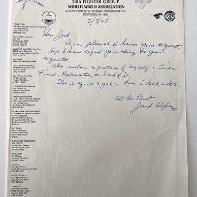 WWII 20th Fighter Group Jack M. Ilfrey signed sheet