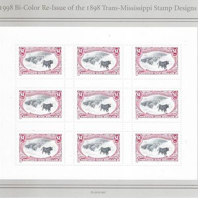 1998 Bi-Color Re-Issue of 1898 Trans-Mississippi stamp design sheet