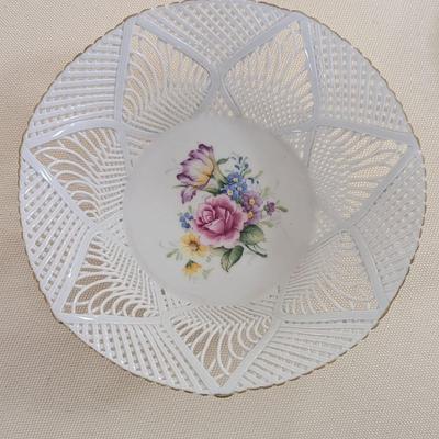Signed Vintage Klausenburg Porcelain Reticulated Basket Weave Bowl