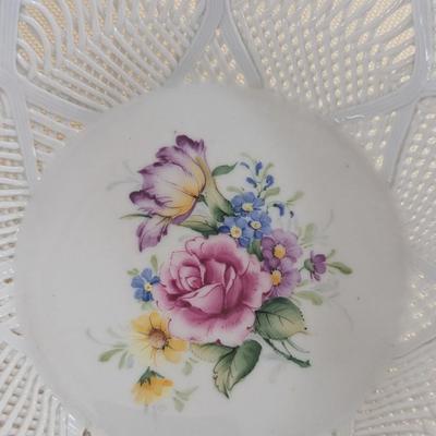 Signed Vintage Klausenburg Porcelain Reticulated Basket Weave Bowl