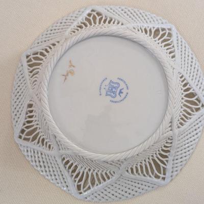 Signed Vintage Klausenburg Porcelain Reticulated Basket Weave Bowl