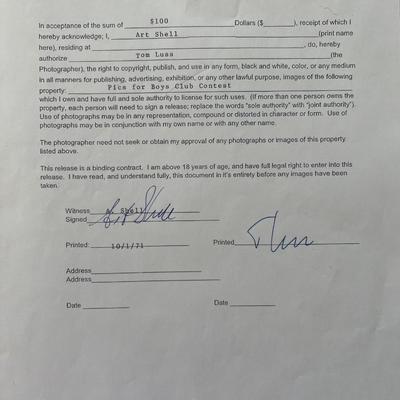 Oakland Raiders Art Shell signed Tom Luss contract 