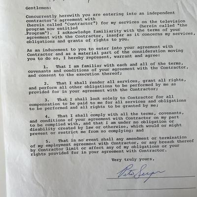 Pete Seeger signed contract 
