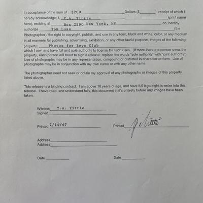 NY Giants Y. A. Tittle signed contract 