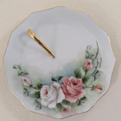 Vintage Coffee Saucer With Handle & Hand Painted Lefton China Leaf (LR)