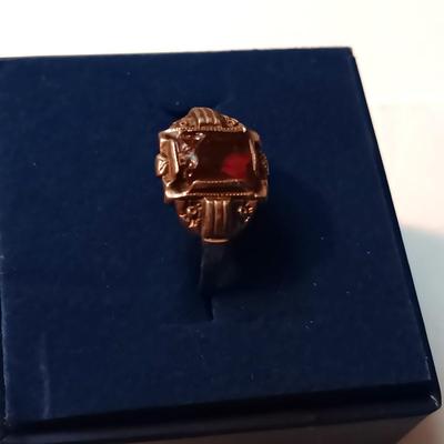 STERLING SILVER CHAIN BRACELET AND RING W/RED STONE THAT IS CHIPPED