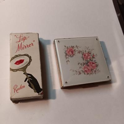 VINTAGE REVLON LIP MIRROR W/LIPSTICK AND A POWDER COMPACT