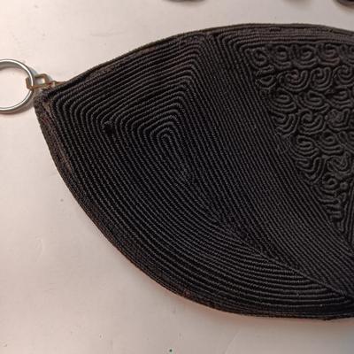 VINTAGE WEAVED CLOTH CLUTCH PURSE, MILOS WATCH AND CRYSTAL EARRINGS