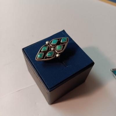 TURQUOISE AND STERLING RING, SILVER TONE BRACELET AND WATCH BAND