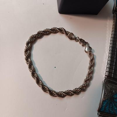 TURQUOISE AND STERLING RING, SILVER TONE BRACELET AND WATCH BAND