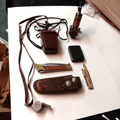 POCKET KNIVES, WHISTLE, GOLF PENCIL SHARPENER, BUTANE LIGHTER AND MORE