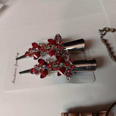RHINESTONE BRACELETS, BROOCHES, HAIR CLIPS, WATCH AND EARRINGS