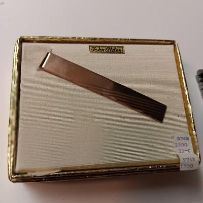 STERLING SILVER CUFFLINKS, TIE CLIPS AND TACKS PLUS A WATCH