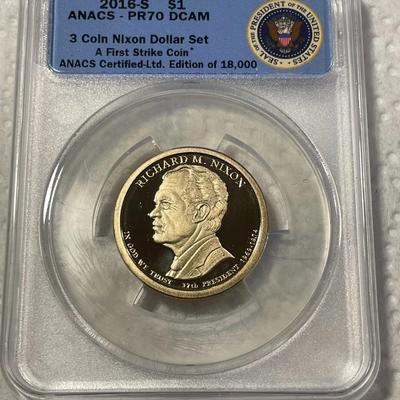 ANACS Certified 2016-S PROOF70 DEEP CAMEO RICHARD NIXON Presidential Dollar Coin "First Strike" as Pictured. FREE DOMESTIC...