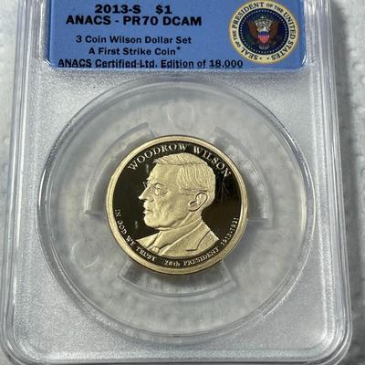 ANACS Certified 2013-S PROOF70 DEEP CAMEO WOODROW WILSON Presidential Dollar Coin "First Strike" as Pictured. FREE DOMESTIC...