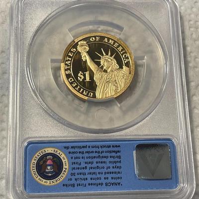 ANACS Certified 2015-S PROOF70 DEEP CAMEO DWIGHT D. EISENHOWER Presidential Dollar Coin "First Strike" as Pictured. FREE...