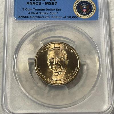 ANACS Certified 2015-D MS67 HARRY S. TRUMAN Presidential Dollar Coin "First Strike" as Pictured. FREE DOMESTIC SHIPPING.