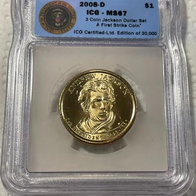 ICG Certified 2008-D MS67 ANDREW JACKSON Presidential Dollar Coin "First Strike" as Pictured. FREE DOMESTIC SHIPPING.