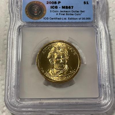 ICG Certified 2008-P MS67 ANDREW JACKSON Presidential Dollar Coin "First Strike" as Pictured. FREE DOMESTIC SHIPPING.