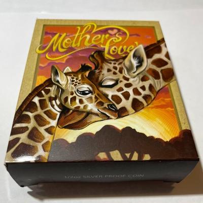 Australian MOTHER'S LOVE GIRAFFE 2014 Proof Colorized 1/2 Ounce .999 Fine Silver Coin Limited to 10,000 as Pictured. Free Domestic...