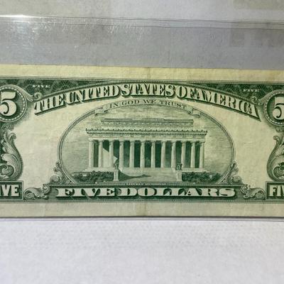 Series 1963 $5 Red Seal US Legal Tender Note EF/AU Condition Serial #A62607435A as Pictured. Free Domestic Shipping.