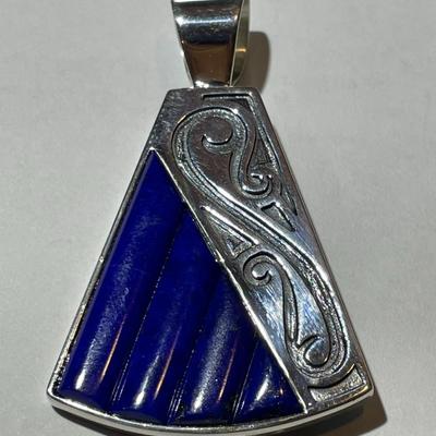 Jay King (DTR) Heavy Sterling Silver New Never Used Fashion Reversible Turquoise/Lapis Pendant Preowned from an Estate. (Jewelry Piece #47).